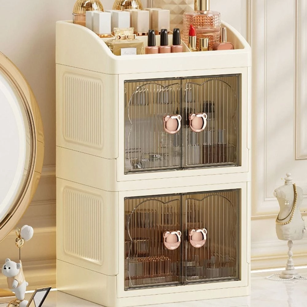 YUMLY Desktop Organizer กล่องเก็บเครื่องสําอางแบบพับได้พลาสติก Simple 2/3 ชั้นตู้เก็บสกินแคร์ความจุขนาดใหญ่ใช้ในบ้าน thumbnail 10