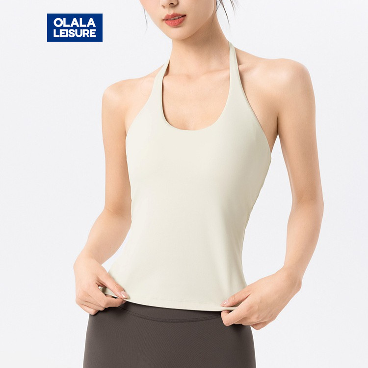 Olala Leisure  Yoga Sports Bra Fixed Pads Halter Neck Buttery Soft