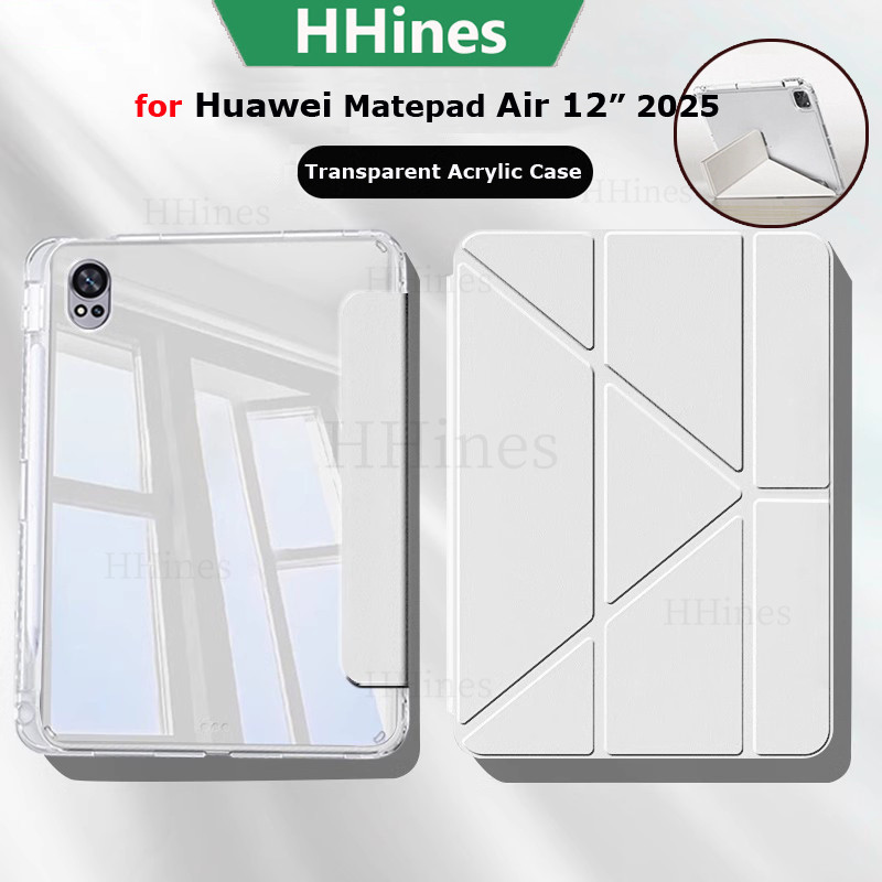 HHines สําหรับ Huawei Matepad Air 12 นิ้ว 2025 2024 12 X 12X Pro 13.2 Pro 12.2 PaperMatte SE 11 นิ้ว Air 11.5S 2025 พร้อมผู้ถือปากกา Y-พับขาตั้งอะคริลิคโปร่งใสกรณีแท็บเล็ต