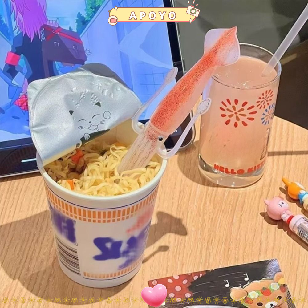 APOYO Octopus Noodle Fork, Squid-Shaped Portable Food Picks, Simple Cooking Tools Heat-Resistant 3-i