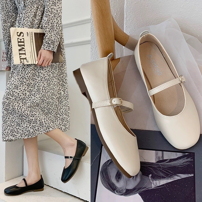 รองเท้าส้นแบนของผู้หญิง รองเท้าแมรี่เจนลำลอง แฟชั่นย้อนยุค พื้นนุ่ม สวมใส่สบาย ไซส์ใหญ่ 35-43