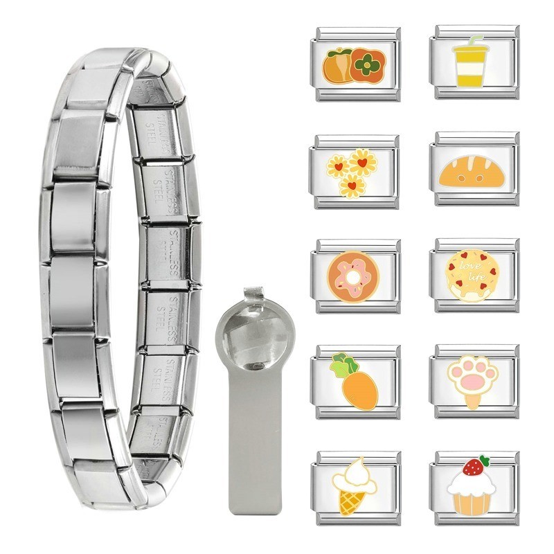 อาหาร ขนมหวานผสม Charm Fit อิตาเลี่ยน Charm Links 9 มม.สร้อยข้อมือสแตนเลสเครื่องประดับ Diy ทํา Diy แฟชั่นอุปกรณ์เสริมบุคลิกภาพโมดูลสร้อยข้อมืออุปกรณ์เสริม