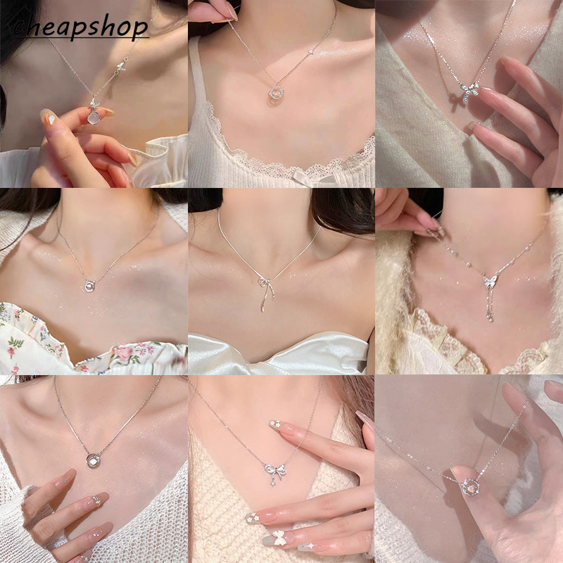 ถ้าคุณ สง่างามผีเสื้อสร้อยคอเงินสําหรับผู้หญิงคริสตัลเชลล์จี้สร้อยคอเค้นคออุปกรณ์เสริมเครื่องประดับ