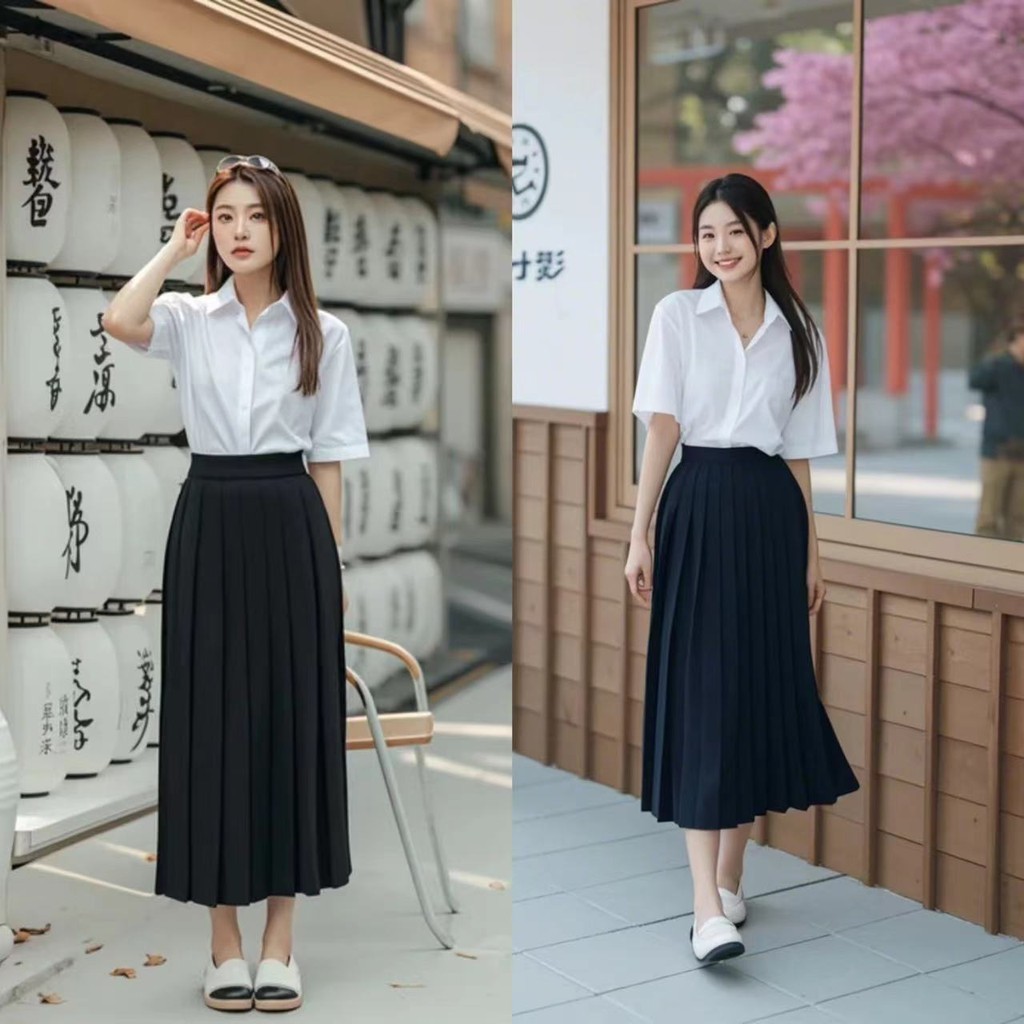 พร้อมส่ง ชุดกระโปรงยาวนักเรียนนักศึกษาทรงพลีทยาวเเฟชั่นสีดำทึบเนื้อผ้านิ่มลื่นใส่สบาย สไตล์โมเดิร์นเพื่อสาวสตรีท