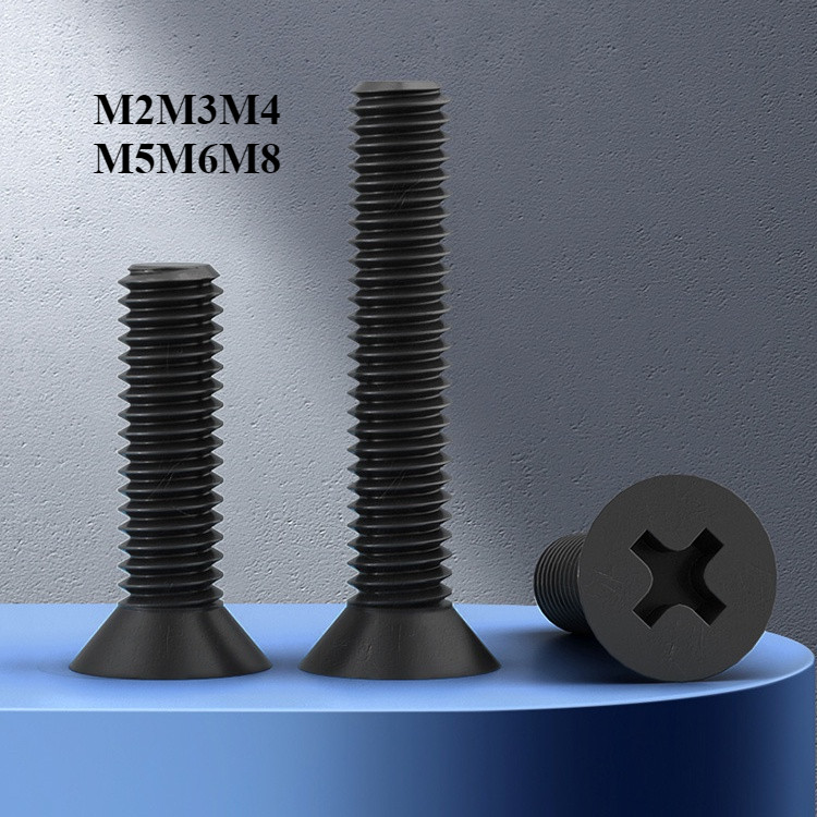 [FGHSP-2-y] ดำ น็อต สกรู หัวเตเปอร์ แฉก F+ ไนลอน พลาสติก เกลียวมิล หยาบ /Flat Head Phillip Machine Screw Nylon Plas M2M3M4M5M6M8