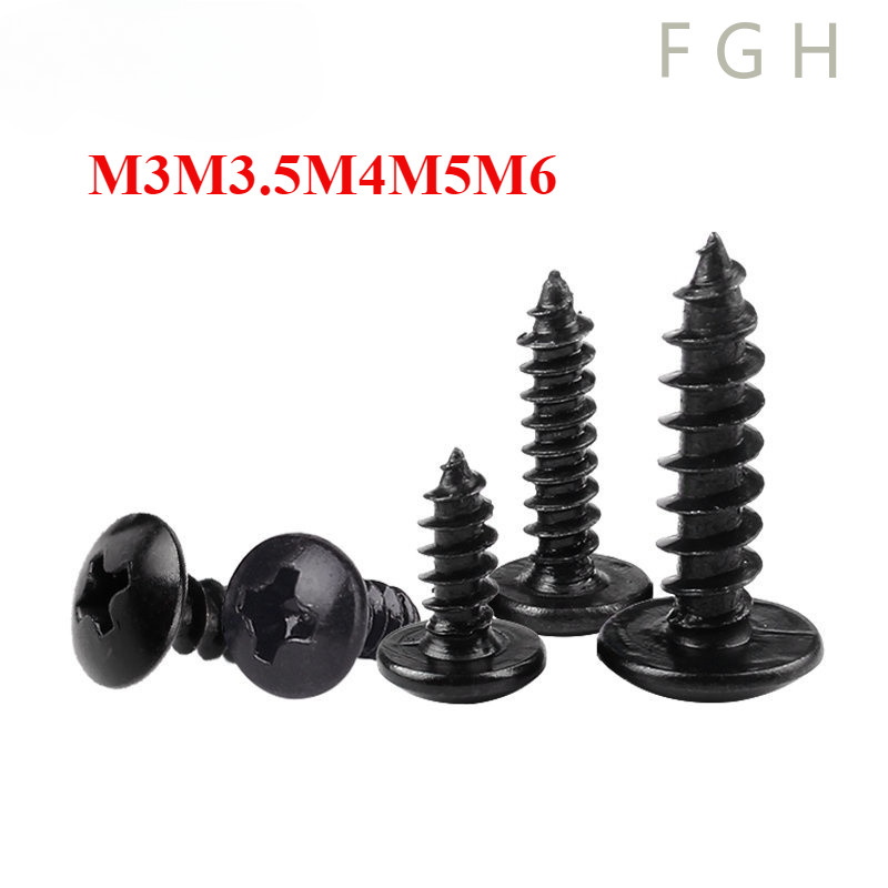 [FGHS-1-y] น็อต สกรู หัวร่ม หัวกระทะ แฉก T+ เหล็กชุบสีดำ เกลียวปล่อย  / Truss an Head Phillip Tapping Screw  M3M3.5M4M5M6