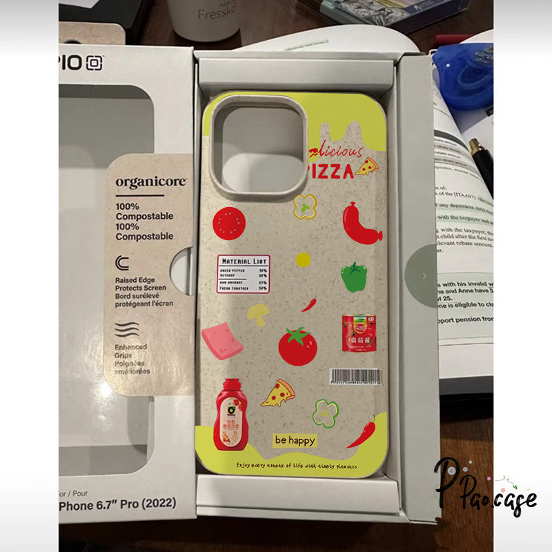 การ์ตูนมะเขือเทศพิซซ่ากรณีพริกไทยเข้ากันได้กับ IPhone 11 12 14 13 15 Pro Max 7Plus 8Plus XR 6s 6 7 8 Plus XS X MAX SE