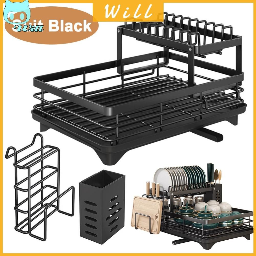 จานราวตากพร้อม Drainboard จาน Drainer Sink Organizer ชั้นวางจาน
