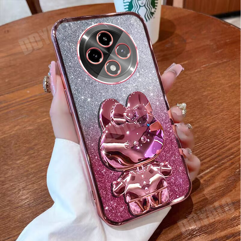 สําหรับ OPPO Reno12 F A3 Pro Reno 12 12F Reno12F OPPOA3 OPPOA3Pro 5G สมาร์ทโฟนหรูหราเคสโทรศัพท์ 3D ชุบกระจกกระต่าย Glitter Card กล้อง Protector Softcase ฝาครอบ