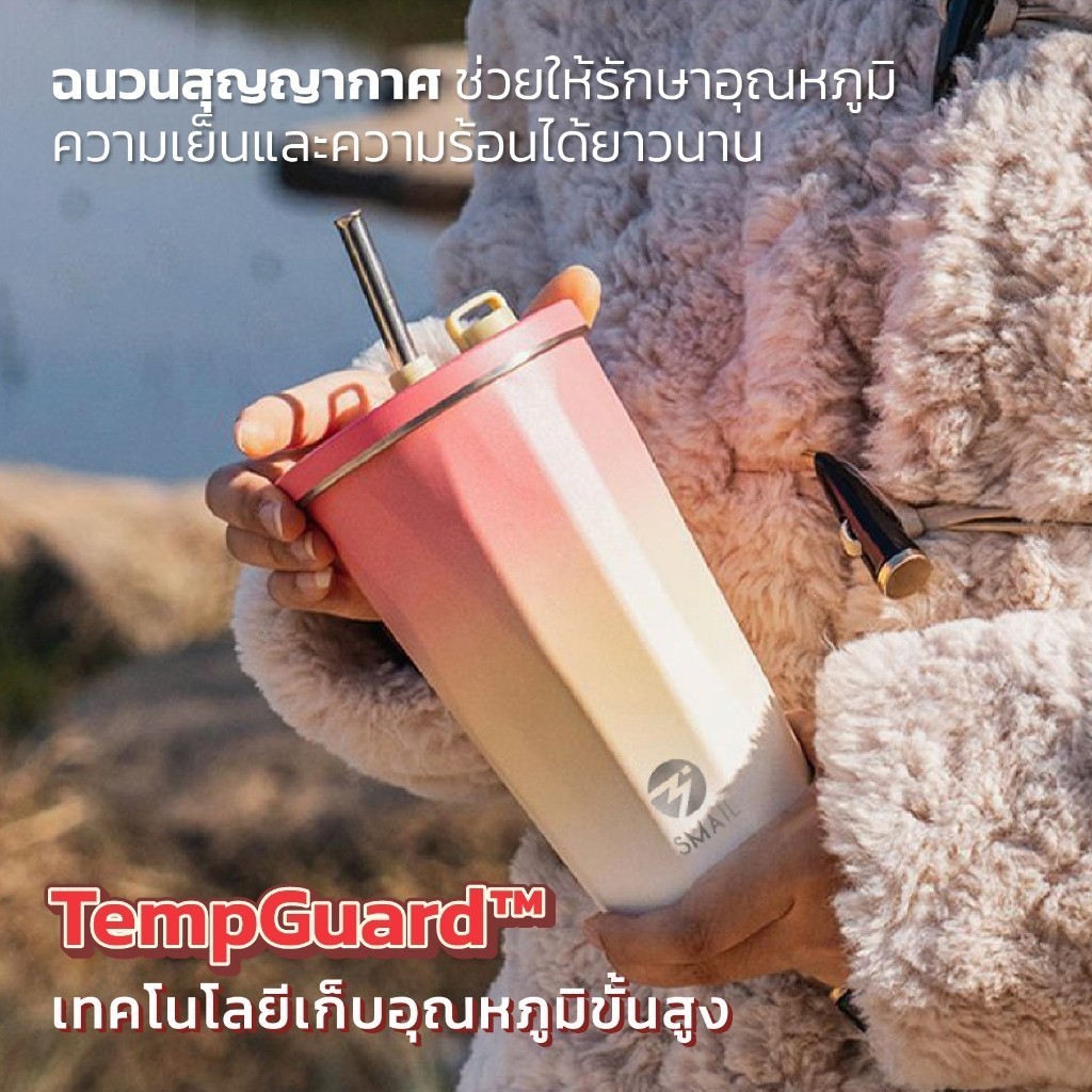 แก้วน้ำ กาแฟ สเตนเลส304 มีฝาปิด แก้วเก็บอุณหภูมิ ขนาด600ml พร้อมหลอด สีทูโทน เก็บความเย็น ความร้อน