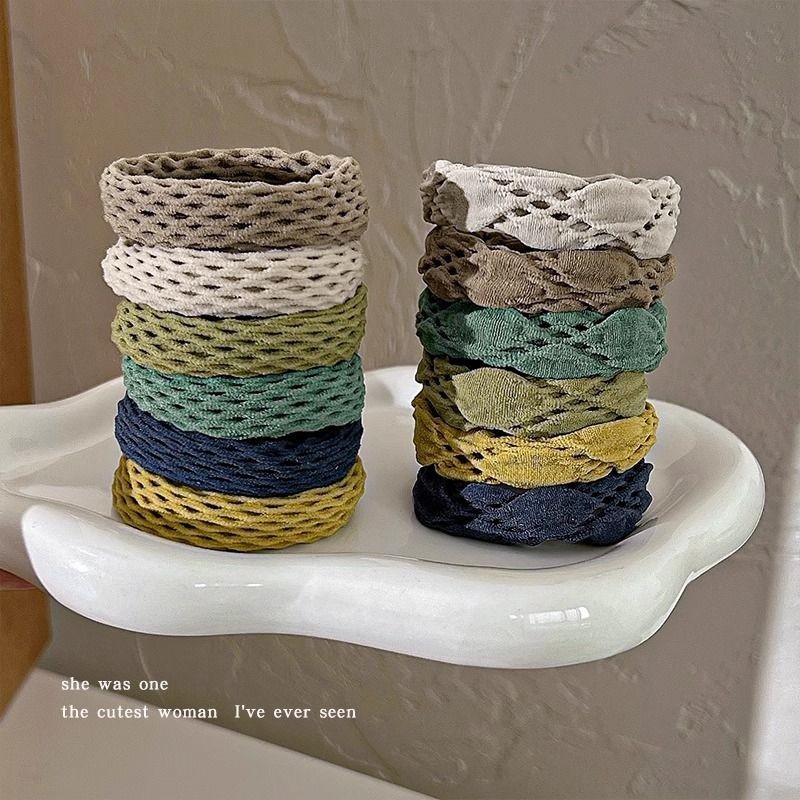 Simple Hollow Fishnet เชือกผมปีกกว้างผู้หญิงยางรัดผมแบบยืดหยุ่นเครื่องประดับผม