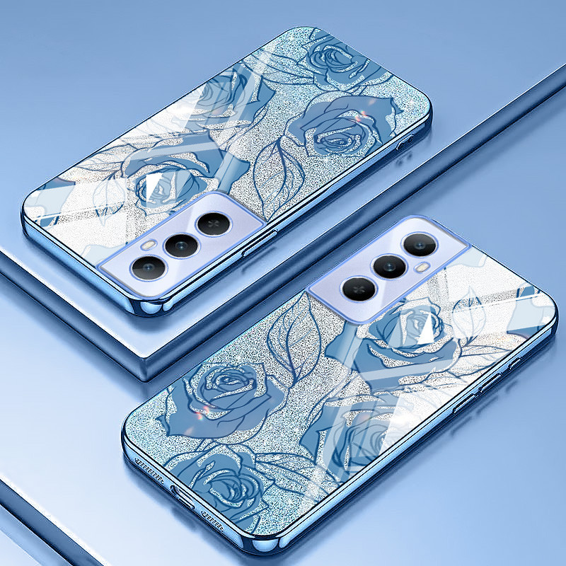 ปลอกสําหรับoppo A3 Pro 5Gแบบเต็มหน้าจอRoseรูปแบบGlitter Powder Anti Dropเคสโทรศัพท์โปร่งใส