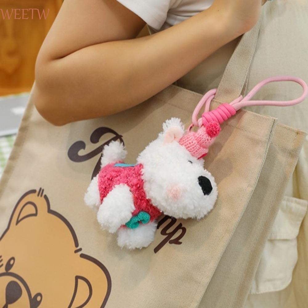 Weekw West Highland จี้ห้อยกระเป๋า, ตุ๊กตา Anti-lost ตุ๊กตาลูกสุนัขพวงกุญแจ, Kawaii การ์ตูนสัตว์ตุ๊กตาน่ารักรถแขวนจี้กุญแจรถอุปกรณ์เสริม