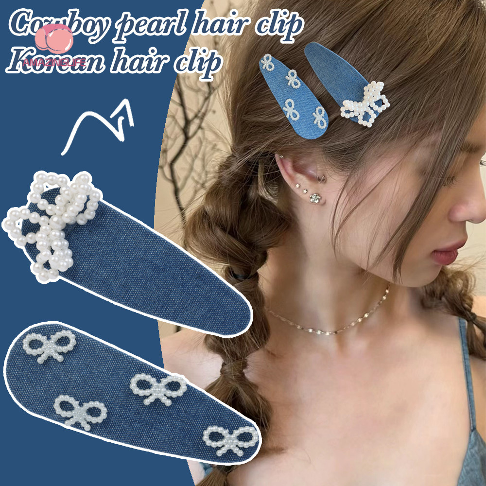Retro Denim Bangs Side Clip - Trendy Blue Denim Bow Barrettes - แฟชั่นบุคลิกภาพ Duckbill คลิปเครื่องประดับผม