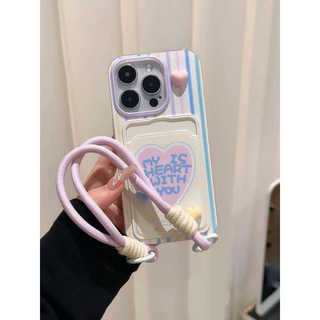 ตุ๊กตารูปหัวใ3มิติสุดน่ารักช่องใส่บัตรพร้อมสายคล้อง เคส IPhone 16 11 13 15 14 12 Pro Max 7 15 8 14 Plus X XS XR Max SE