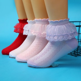พร้อมส่ง✨✨ถุงเท้าลายตาข่ายสีขาวสำหรับเด็กหญิงอายุ 1-15 ปี อิ…