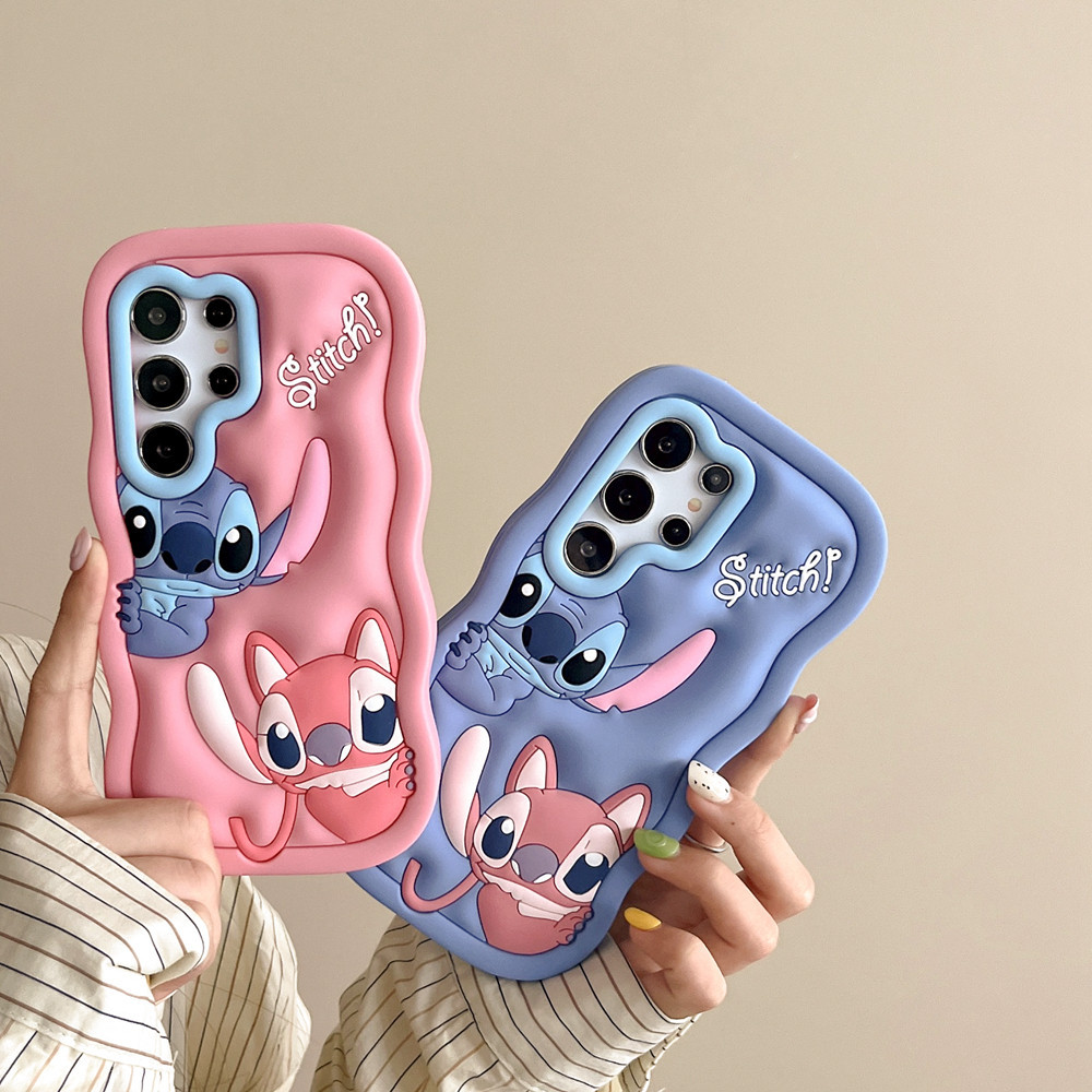 SAMSUNG หญิงน่ารัก 3D Stitch Wave Edge SoftซิลิโคนสําหรับSamsung S24 S22 S21 Ultra S23 Plus S21fe S20fe A55 A35 A25 A15 A54 A34 A53 5G A14 A52 A52 A52s A32 4G