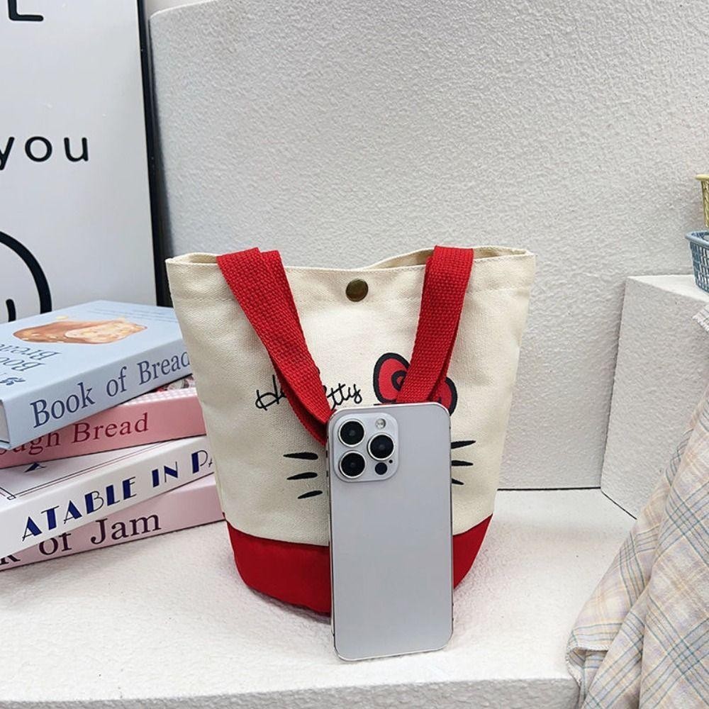 Flashburst กระเป๋า Hello Kitty, ผ้าใบความจุขนาดใหญ่ KT Cat กระเป๋าถือ, Casual Kawaii การ์ตูนแฟชั่นกระเป๋าถังหญิง