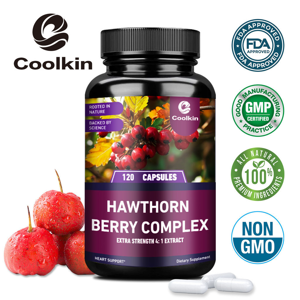 Coolkin Hawthorn Berry Capsules - อาหารเสริมเพื่อสุขภาพ Hawthorn 4:1 สารสกัดจากย่อยอาหารและหัวใจ - สารสกัดจากเบอร์รี่ Hawthorn ที่ไม่ใช่จีเอ็มโอสําหรับผู้ชายและผู้หญิง