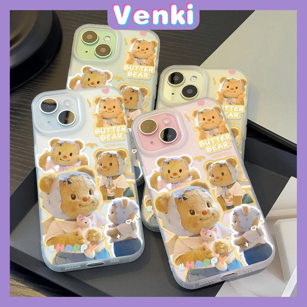 Venki - เคสใส iPhone15 11 Pro Max iPhone เคสใสด้านป้องกันรอยนิ้วมือ TPU นิ่ม หมีสีเหลืองเนยทำรูปหัวใจ เข้ากันได้กับ iPhone14 13 12 Pro max XS XR 7 8 Plus