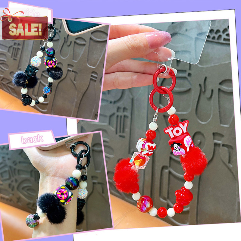 Bl เชือกเส้นเล็กโทรศัพท์มือถือสายรัดข้อมือสั้น Plush Ball Handmade สร้อยข้อมือลูกปัดจี้ Anti-Lost Lanyard A