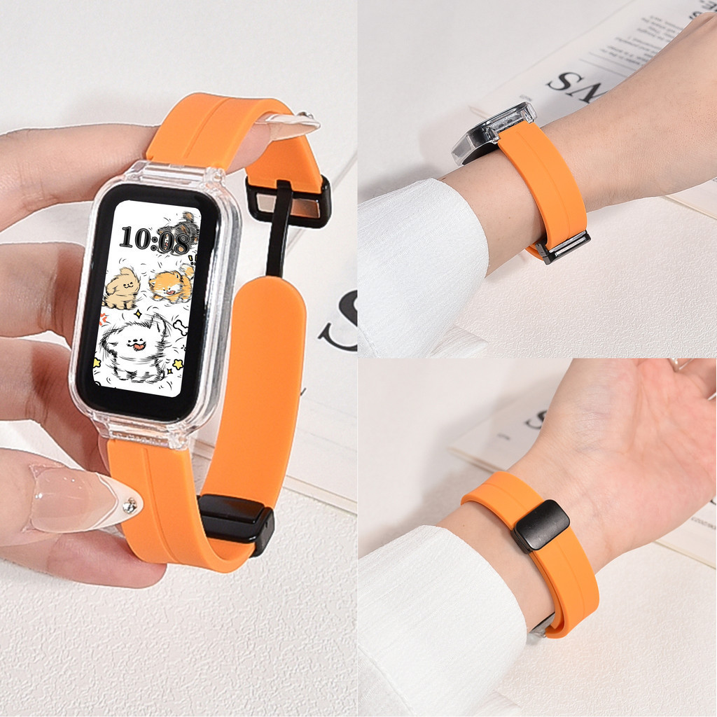 Magnetic Starp พร้อมสําหรับ Redmi Band 3 2 สมาร์ทวอท์ชซิลิโคน Breathable สายรัดข้อมือหัวเข็มขัดพับสําหรับ Xiaomi Band 9 Active / 8 Active สร้อยข้อมือ