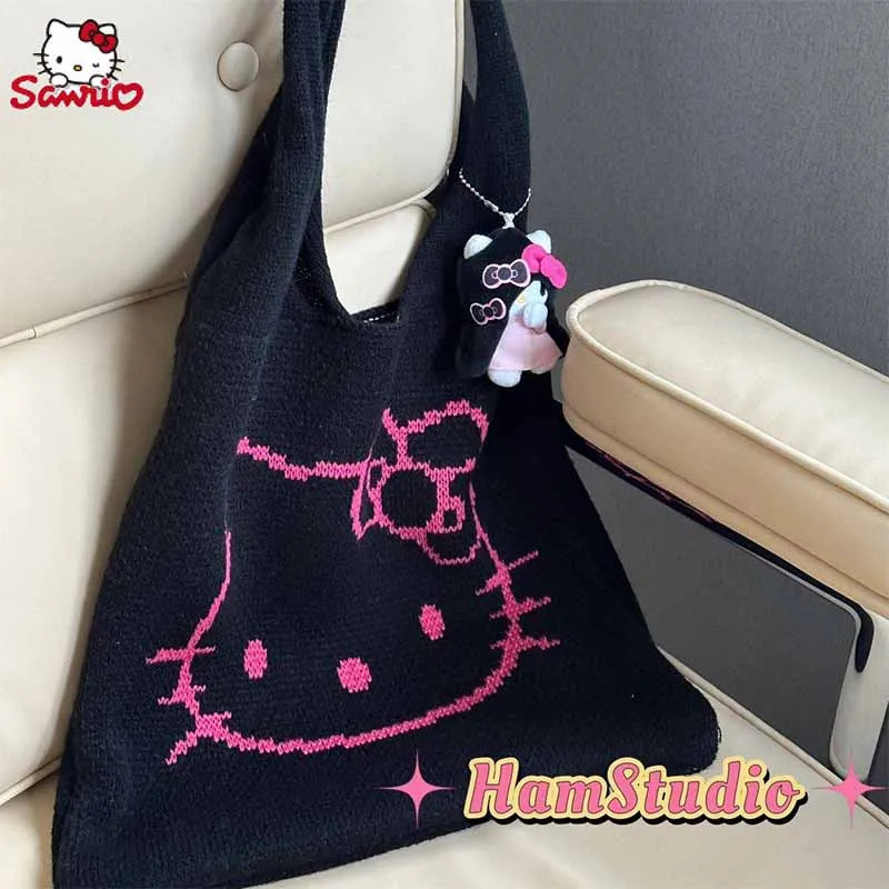 2024 Sanrio H ello K Itty ถักกระเป๋าสะพายอะนิเมะ Kawaii Y2K ใต้วงแขนกระเป๋าน่ารักการ์ตูน Ins ตาข่ายถักกระเป๋ากระเป๋าสาวของขวัญของเล่น