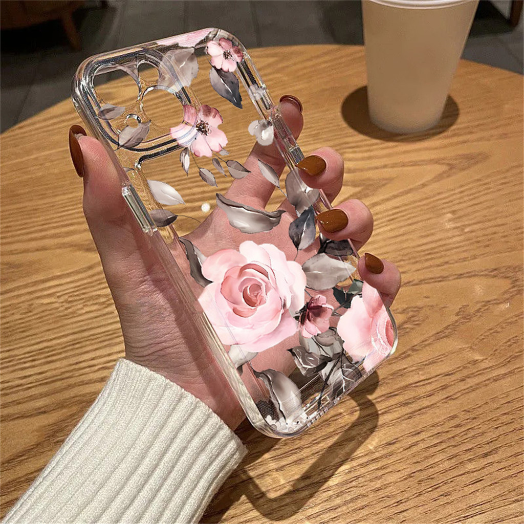 Space เคส for iphone X XR XS Max 15 11 12 13 14 Pro Max 15 7 8 14 Plus SE 2020 2022 ดอกกุหลาบ กันกระแทกนุ่ม