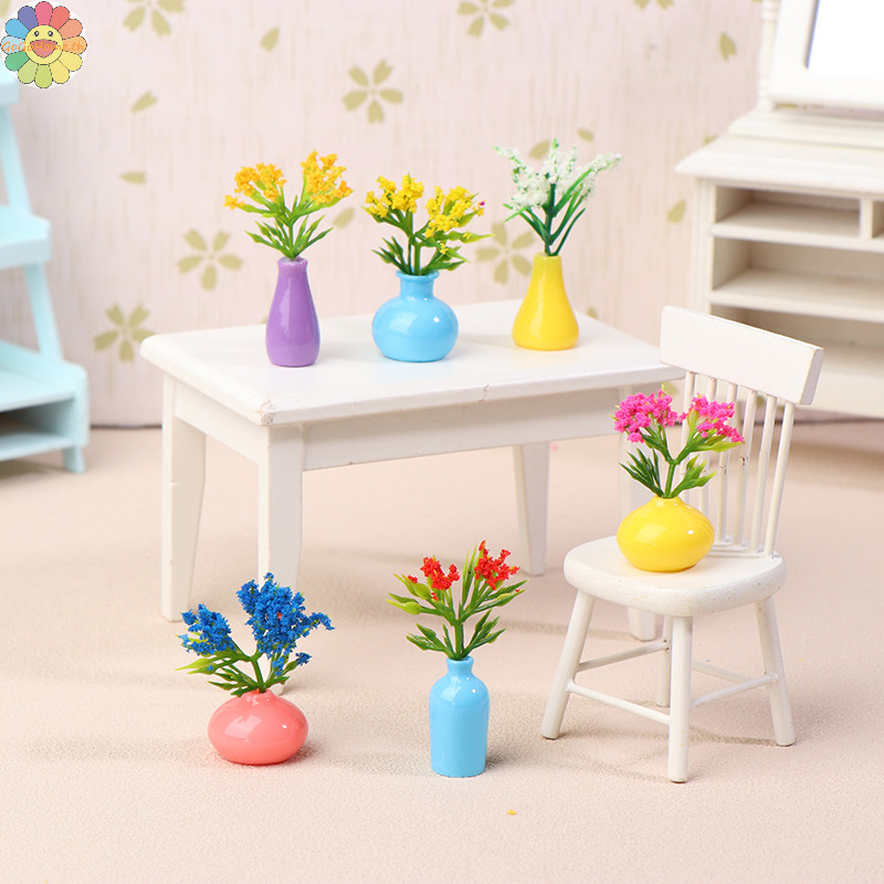 Gogo 1/12 Dollhouse Miniature ดอกไม้แจกันกระถางต้นไม้ตุ๊กตาตกแต่งบ้านของเล่น Micro ภูมิทัศน์ทิวทัศน์ Photo Props TH
