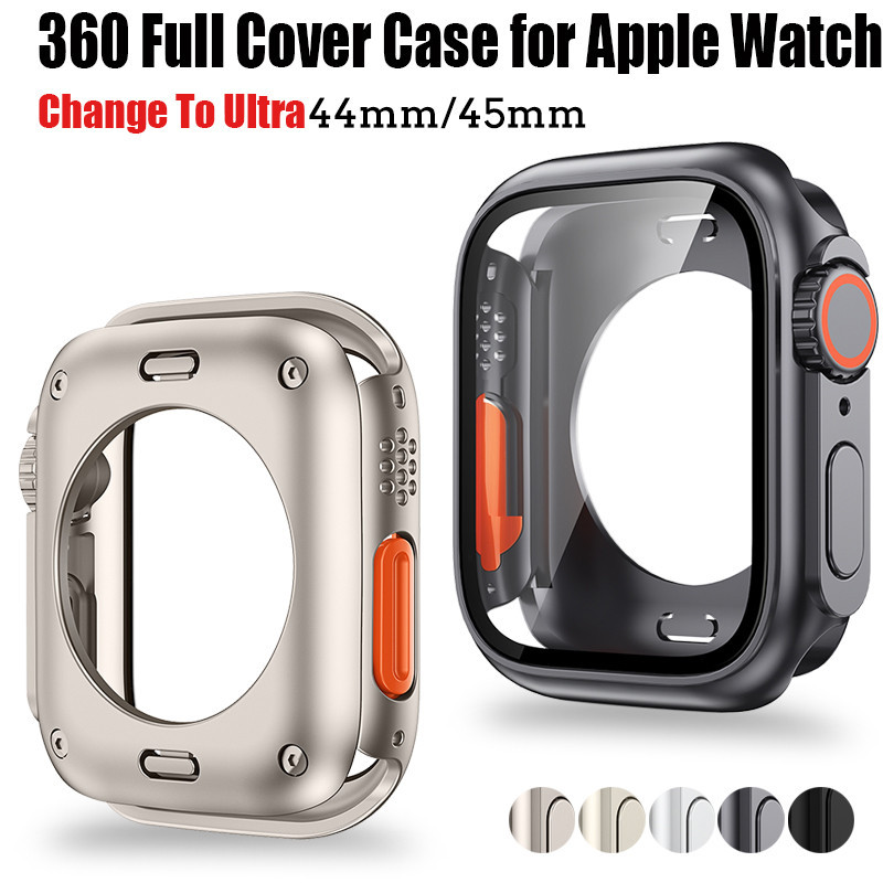 เปลี่ยนไปที่อัลตร้า360เคสป้องกันเต็มรูปแบบสําหรับ แอปเปิล ดู 45มิลลิเมตร44มิลลิเมตรกระจกนิรภัยป้องกันหน้าจอสําหรับ ฉันดู ชุด 8 7 6 กับ 5