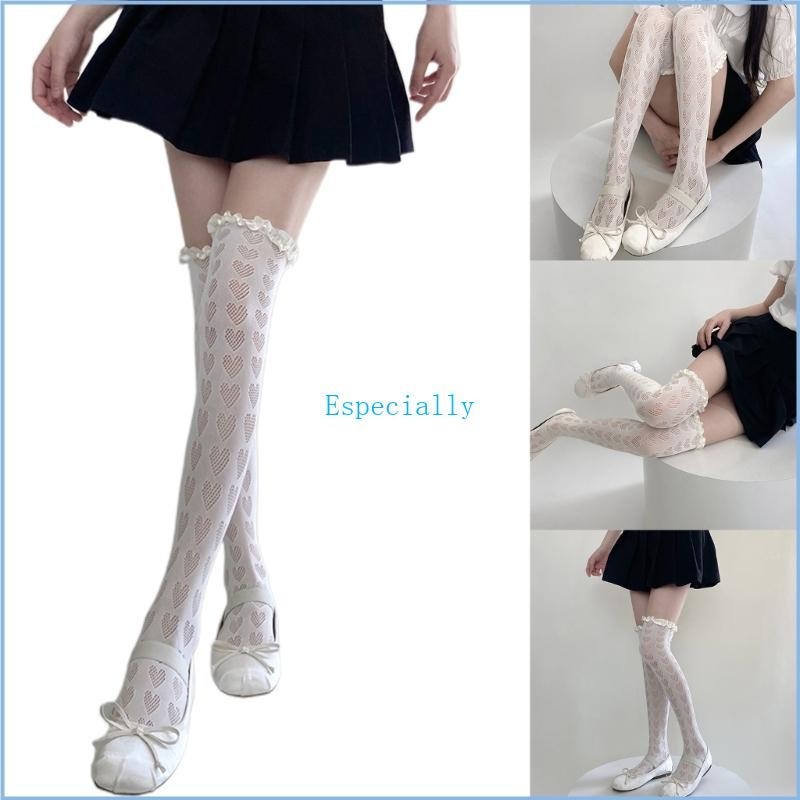 Esp ถุงน่องเหนือเข่า Lolita ถุงน่องลายหัวใจถุงน่องต้นขาถุงน่อง Jk ถุงน่องหัวใจสําหรับผู้หญิง