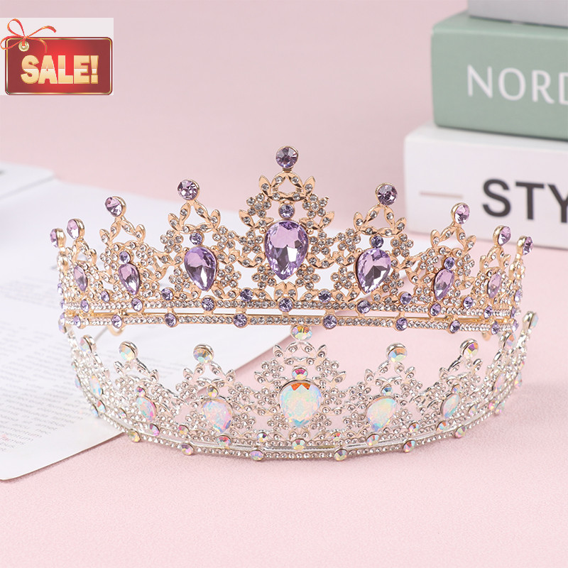 Bl 2024 ใหม่คริสตัลสีม่วงเจ้าสาวมงกุฎ Royal Queen Tiara ประกวดพรหมเจ้าสาว Diadem เจ้าหญิงงานแต่งงาน Crown อุปกรณ์เสริมผม A