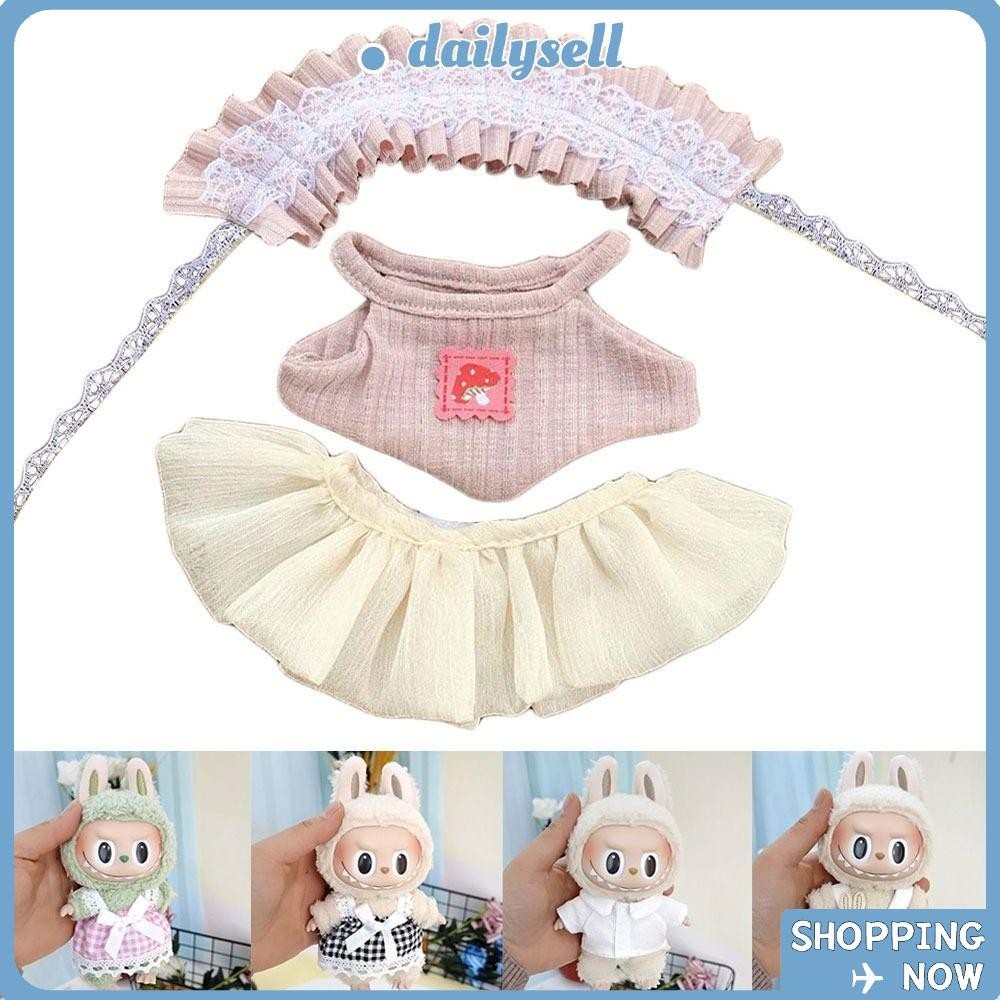 Daily Doll Accessories กระโปรงผ้าโปร่งประดับโบว์ Labubu Time To Chill Filled Labubu Doll Clothes, |เสื้อผ้าตุ๊กตาทํามือของขวัญคอสทํามือ