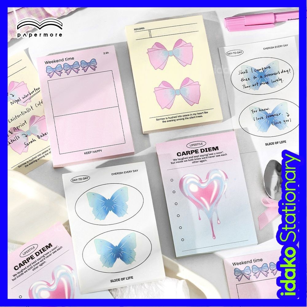 Idako [Heartbeat Series] 80 ชิ้น Writable Notepad สไตล์เกาหลี ins สไตล์ Bowknot Notebook Note Paper MM016