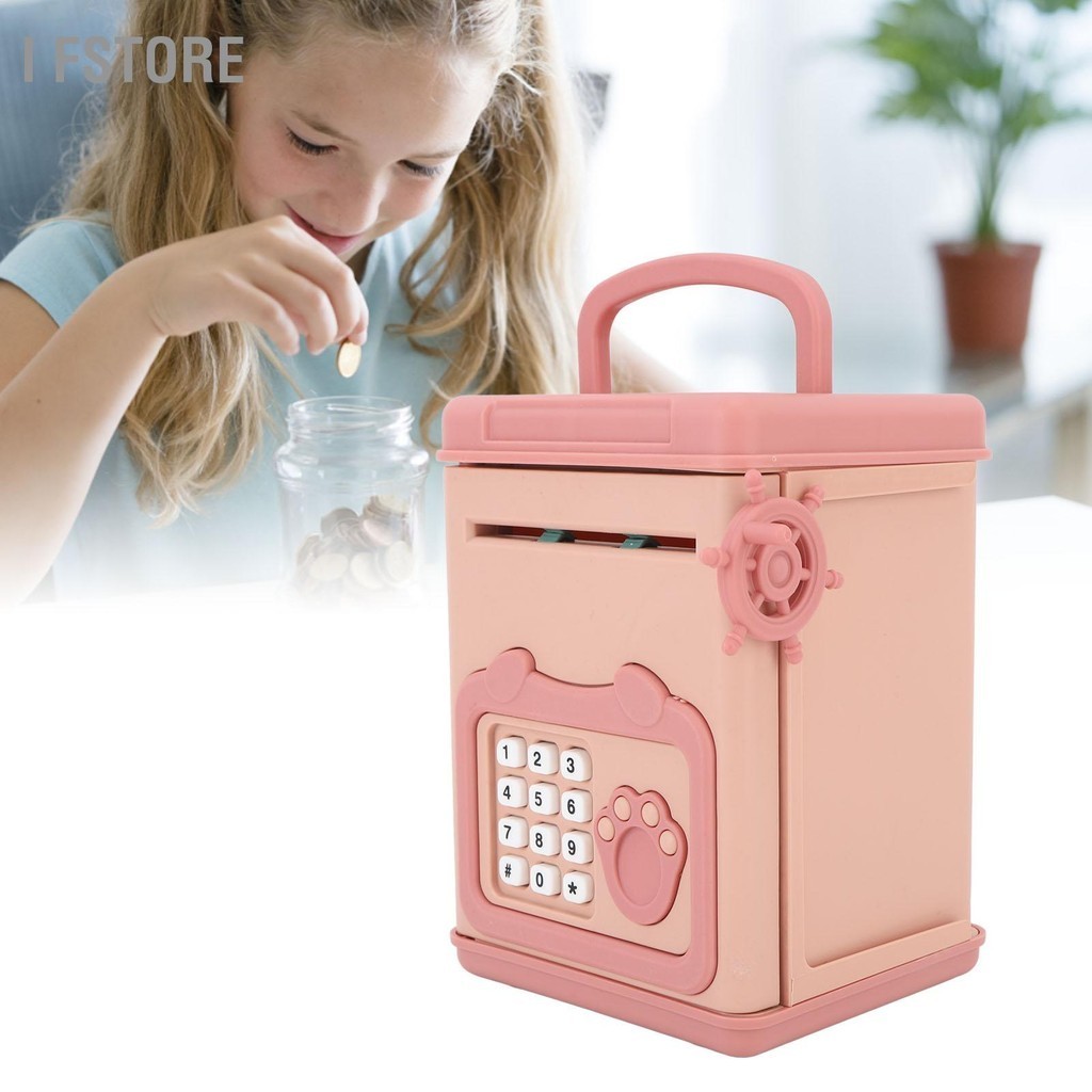 I Fstore เลื่อนเงินอัตโนมัติ Bank การ์ตูนมัลติฟังก์ชั่น 4 หลัก Cipher แบบพกพากล่องเก็บเงินสำหรับเด็ก