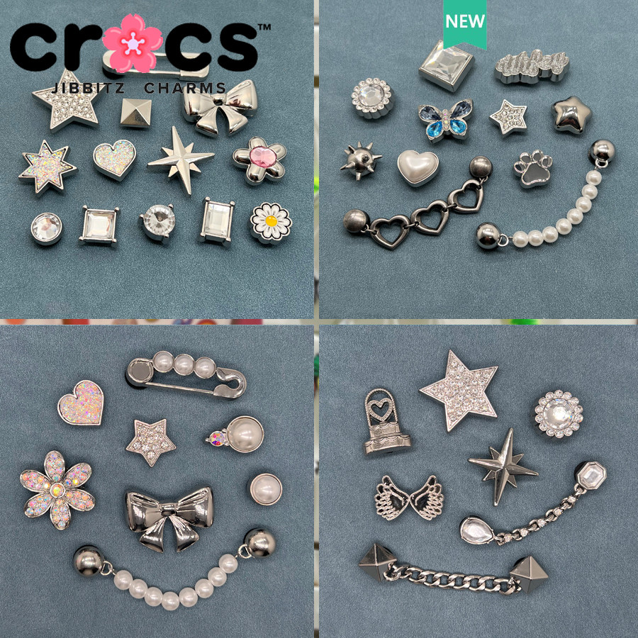 jibbitz crocs charm โลหะ รองเท้าหัวเข็มขัดรองเท้าดอกไม้คุณภาพสูงเงินตกแต่งหัวเข็มขัดโลหะผสม ins แฟชั่นอุปกรณ์เสริมรองเท้าตกแต่งหัวเข็มขัด จิ๊บบิท ตัวติดรองเท้า crocs
