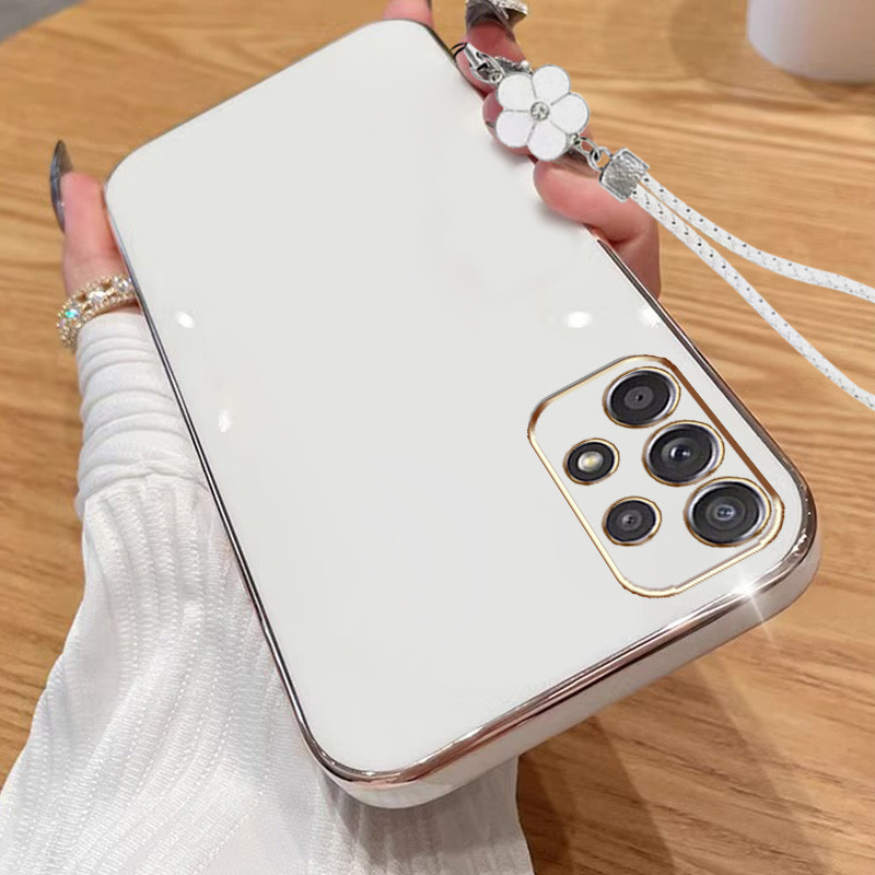 SAMSUNG ปลอกสําหรับsamsung Galaxy A23 A32 A52 A72 4G 5G A33 A53 A73 M32 A52S 5GหรูหราElectroplatedตรงขอบซิลิโคนนุ่มโทรศัพท์ป้องกันกรณีดอกไม้แขวนเชือก - รูปที่ 6