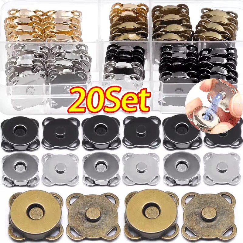 20 ชุดแม่เหล็ก Snap Fasteners Claspsps ปุ่มกระเป๋าถือกระเป๋าสตางค์ Craft กระเป๋าอะไหล่ Mini การดูดซับหัวเข็มขัด DIY Craft