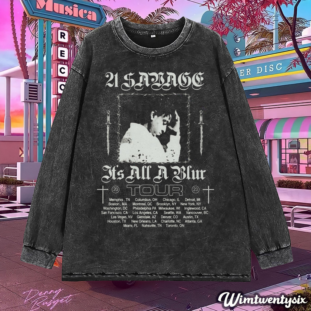 Wimtwentysix 21 savage world tour เสื้อยืดขนาดใหญ่ | Oversize Longsleeve | เสื้อยืด Washing