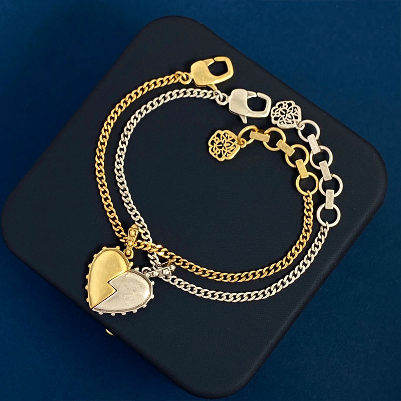 0506-MSMK Am การออกแบบแบรนด์คู่สร้อยข้อมือโบราณ Maijia สองสีพีชหัวใจที่ถอดออกได้ทองเหลืองเครื่องประด