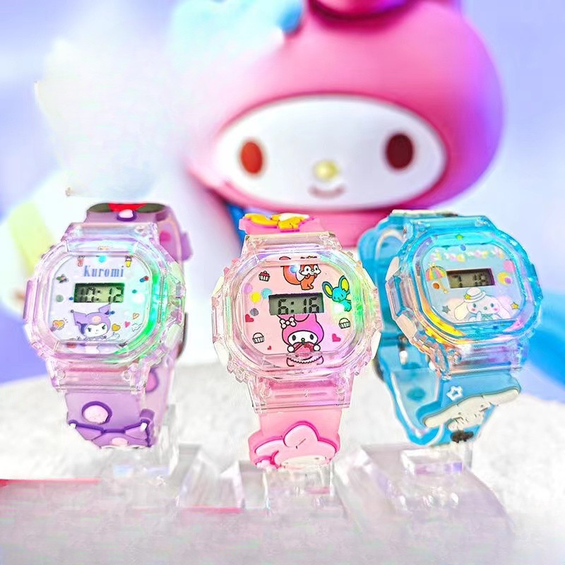 Sanrio Kuromi นาฬิกา Led สําหรับเด็กเด็กผู้หญิงการ์ตูนน่ารัก Melody Light เพลงคุณภาพสูงนาฬิกาดิจิตอลสําหรับเด็กของขวัญวันเกิด