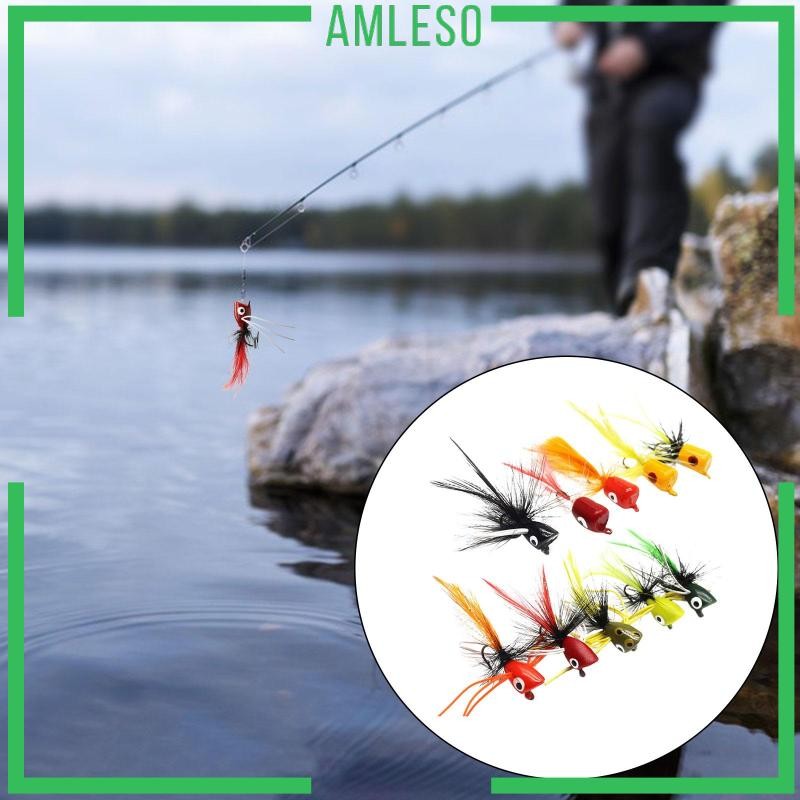 [Amleso] 10 ชิ้น Fly Fishing Popper Lure , Popper Fly Fishing Bass เหยื่อตกปลา