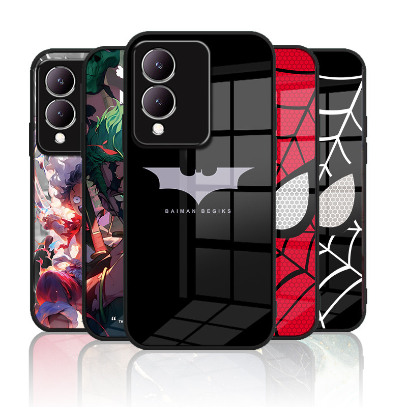 เคสกระจก VIVO Y17s เคสกระจกนิรภัย Hard Back Cover Soft Silicon Edge