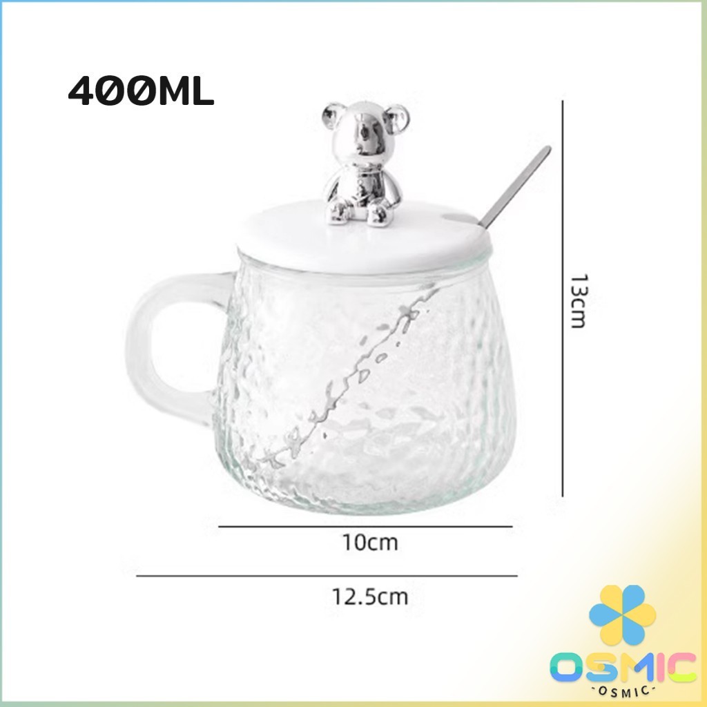 MIC แก้วฝาหมีชงกาแฟ 400ML รูปหมี พร้อมฝาปิด+ช้อน ถ้วยนม Bear glass - รูปที่ 6
