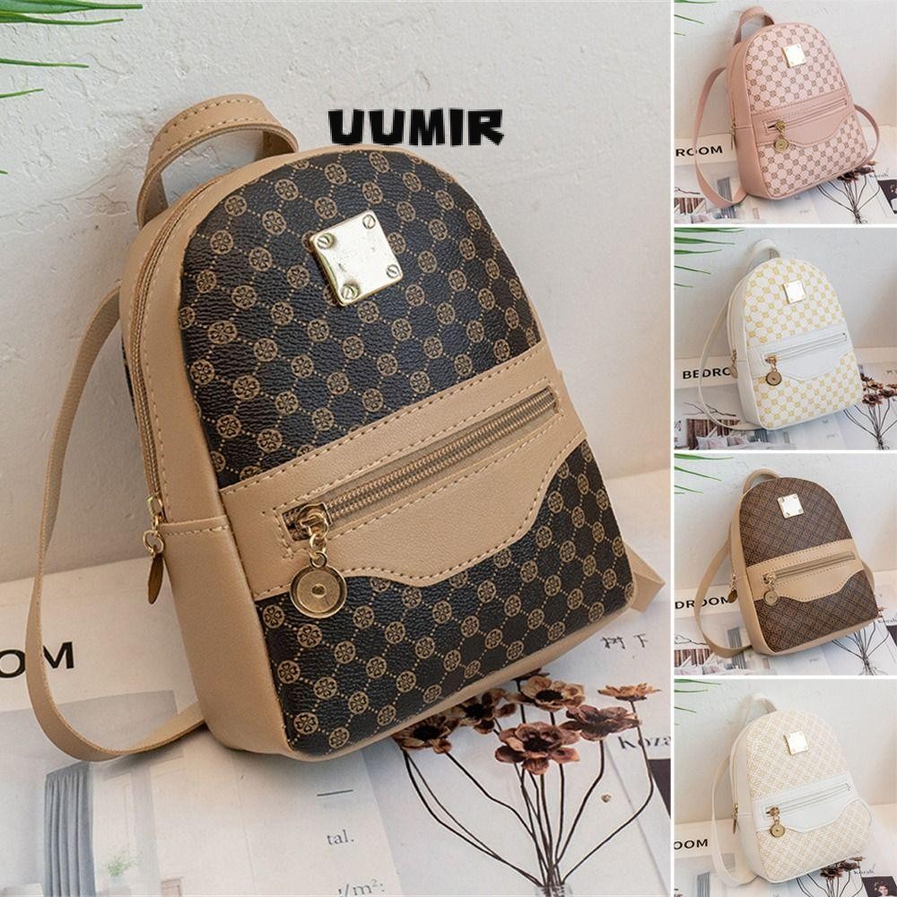UUMIR กระเป๋าสะพายไหล่กระเป๋าเป้สะพายหลังหนัง PU ลายสก๊อตคลาสสิกสไตล์ Multi-function ความจุขนาดใหญ่ Rucksack หญิง