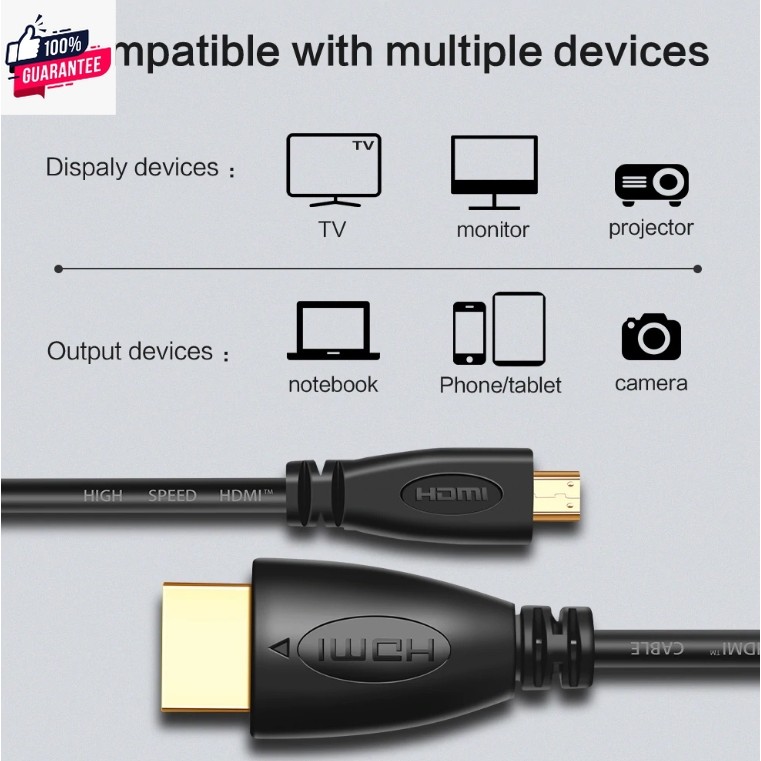 สาย Micro HDMI to HDMI Cable ยาว 10m สีดำ Gold Plated Micro HDMI to HDMI Cable 3D 1080P Male-Male fo