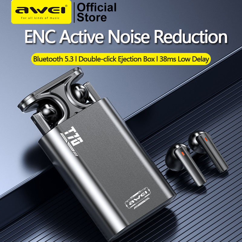 Awei T70 หูฟังบลูทูธไร้สาย ENC ตัดเสียงรบกวน HD Call 3D เสียงรอบทิศทาง มีไมค์