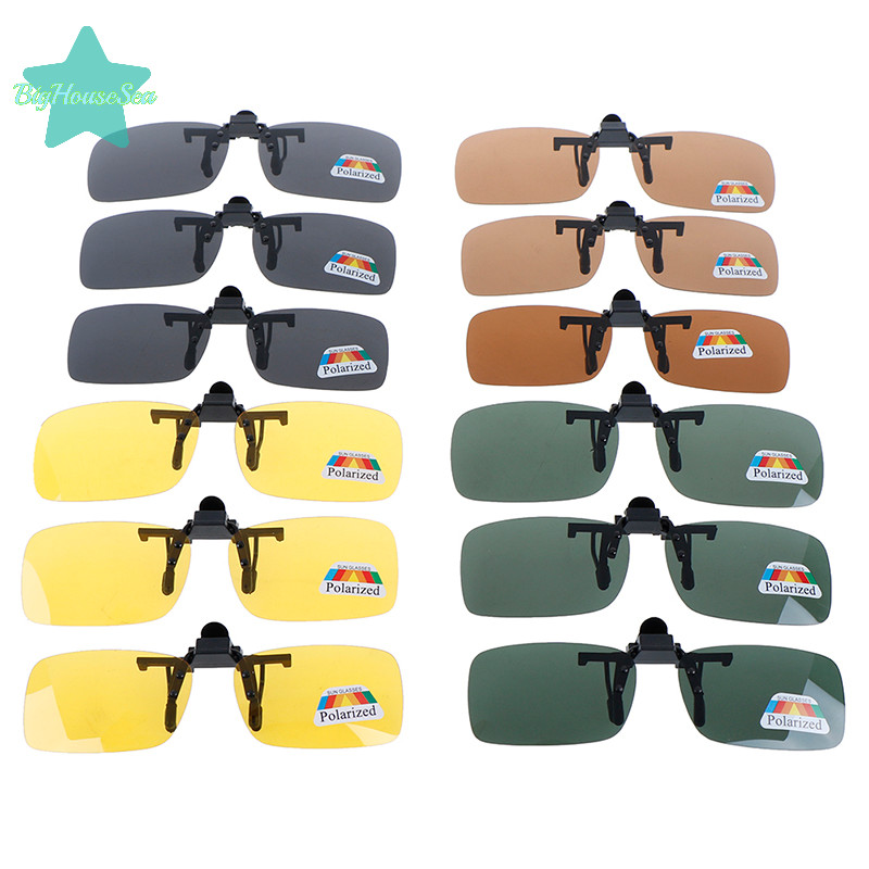 [BigHouseSea] Clip-on Polarized Day Night Vision Flip-up Lens Driving Glasses แว่นกันแดดใหม่