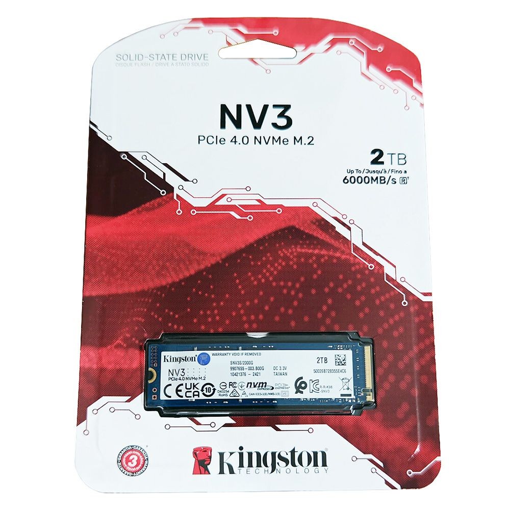Kingston NV3 2TB PCIe 4.0 NVMe M.2 2280 SSD (SNV3S/2000G) - R:6000MB/s, W:5000MB/s