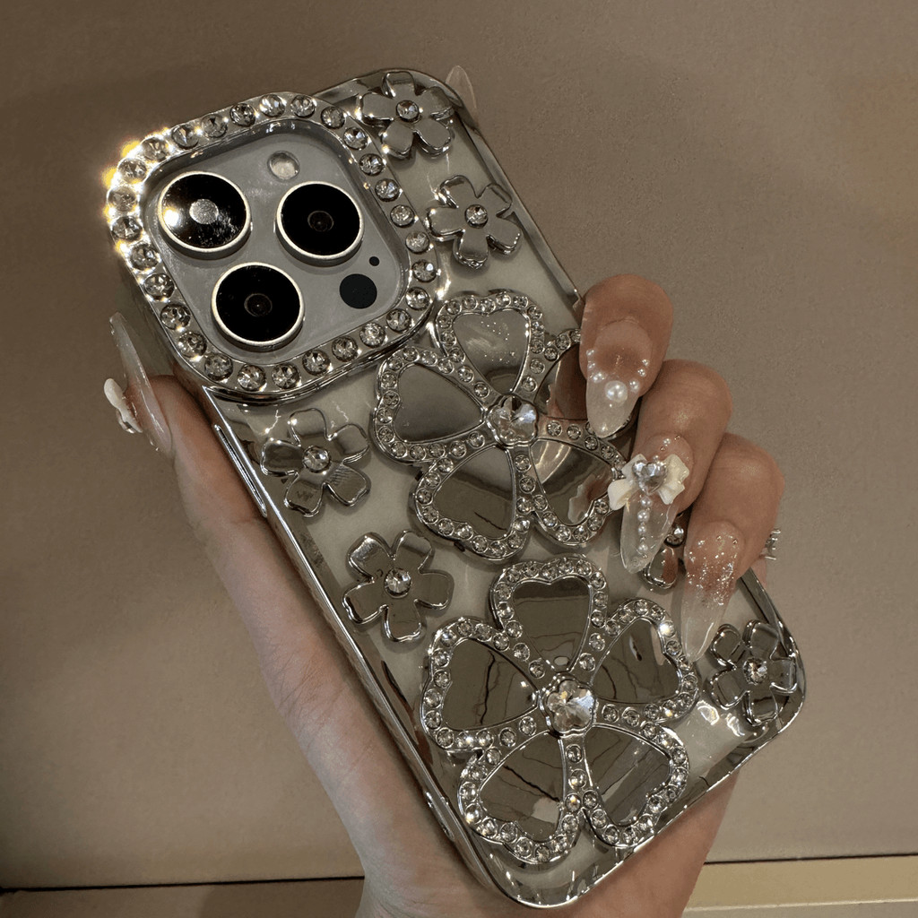 หรูหราชุบแฟลชเพชรดอกไม้ซิลิโคนเคสโทรศัพท์สําหรับ ไอโฟน16 15 14 13 12 11 มือโปร สูงสุด ปลอก กรอบรูปกันกระแทกเพชร-ป้องกันนิ่มฝาหลัง - รูปที่ 2